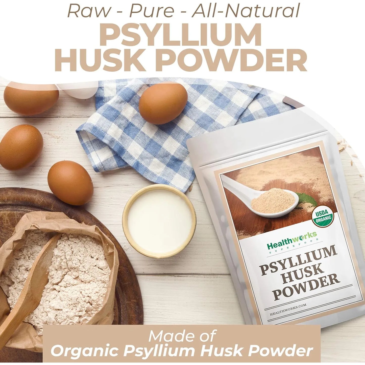 Polvo De Cascara De Psyllium Natural 454 Gramos Healthworks Para Digestión Y Bienestar