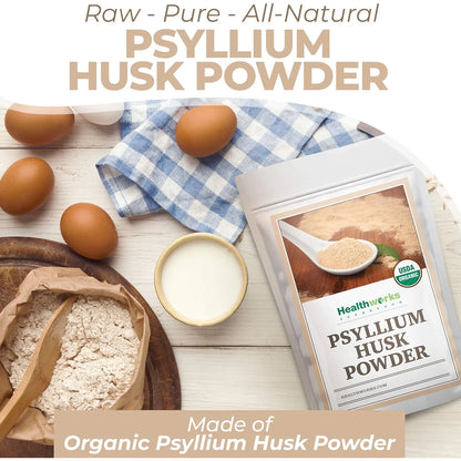 Polvo De Cascara De Psyllium Natural 454 Gramos Healthworks Para Digestión Y Bienestar