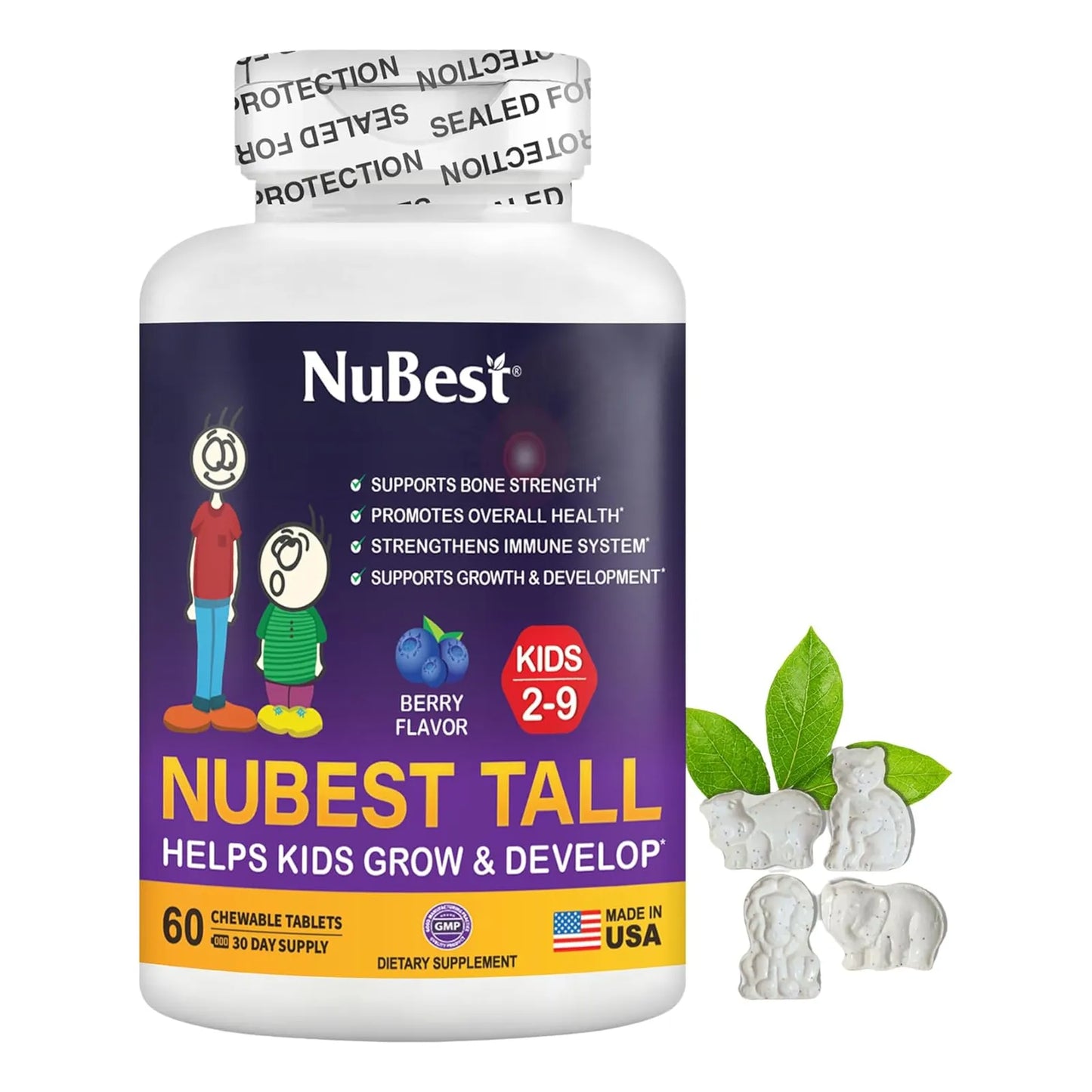 Vitaminas NuBest Niños Apoyo Inmunidad Fuerza Ósea 60 Tabletas Masticables
