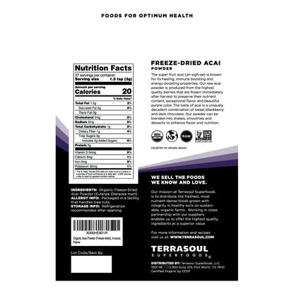 Polvo De Bayas De Açaí Orgánicas 4 Onzas Antioxidantes Y Omega
