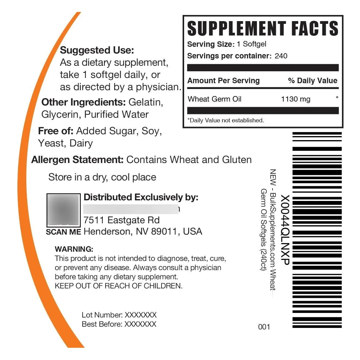 Cápsulas Blandas De Aceite De Germen De Trigo 1130 Mg Suplemento Nutricional Libre De Soja