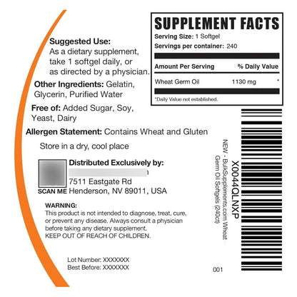 Cápsulas Blandas De Aceite De Germen De Trigo 1130 Mg Suplemento Nutricional Libre De Soja