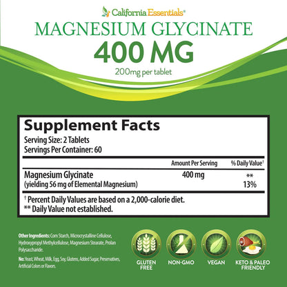 Glicinato De Magnesio 400 Mg Quelado Alta Absorción Alivio Muscular Y Soporte Óseo 120 Tabletas
