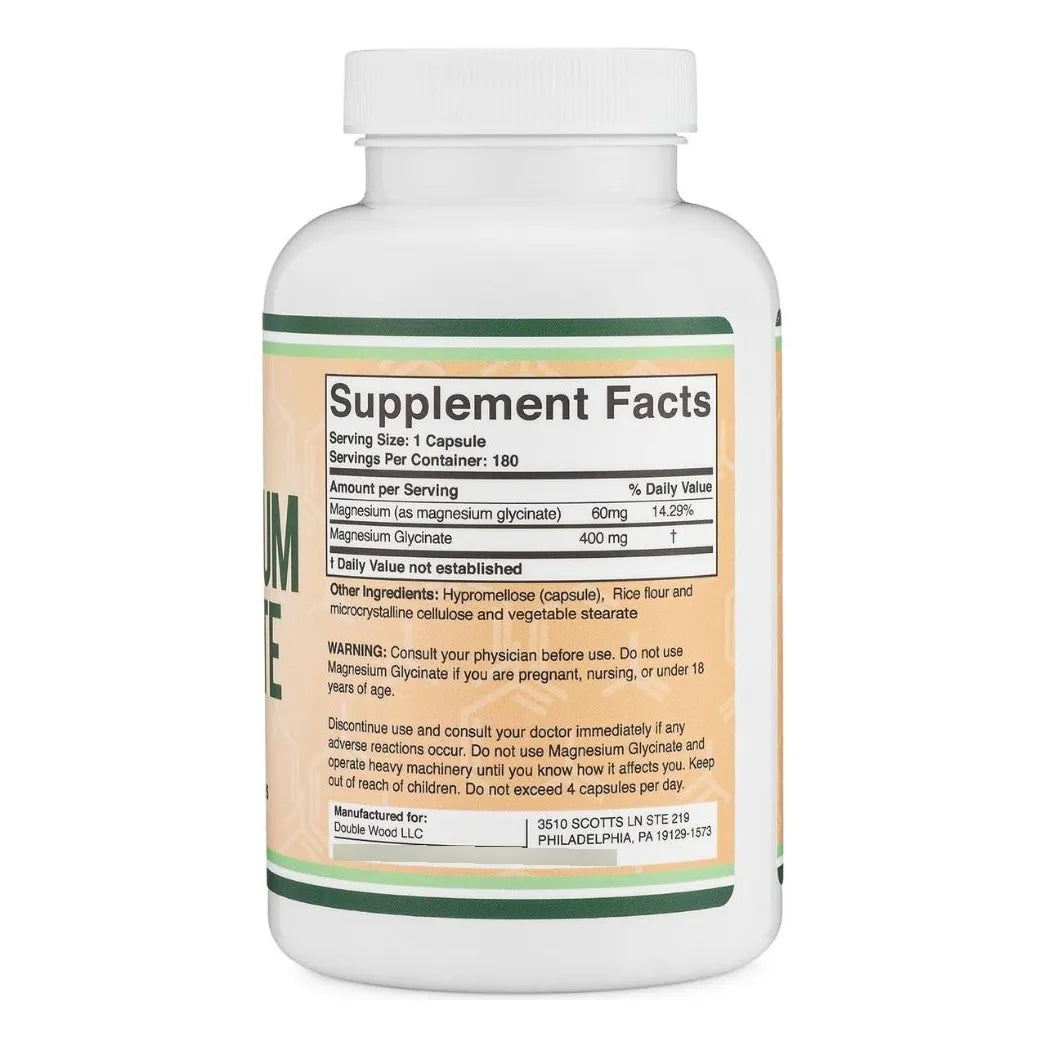Glicinato De Magnesio 400mg Double Wood 180 Cápsulas Alta Absorción - Imagen 2