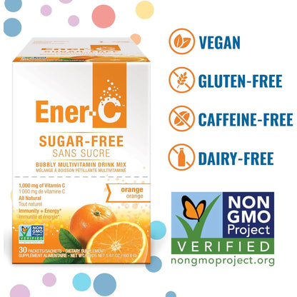 Mezcla Bebida Multivitaminica Naranja 1000Mg Vitamina C Sin Azucar Vegano 60 Sobres