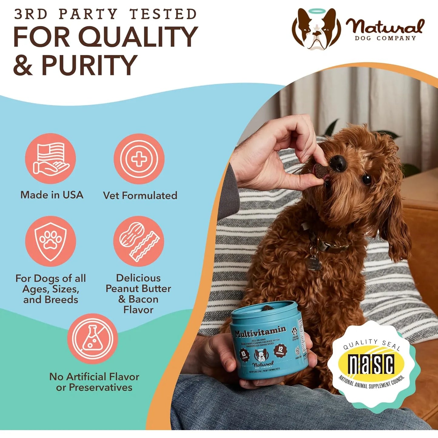 Masticables Naturales Multivitamínicos Para Perros 180 Piezas Sabor Mantequilla De Maní Y Tocino