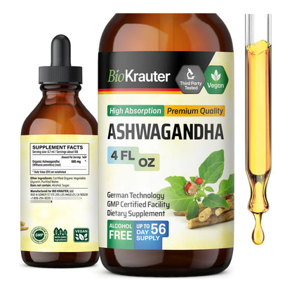 Gotas Líquidas Ashwagandha Para Calma Y Apoyo Al Estado De Ánimo Vegano Sin Alcohol 4 Onzas