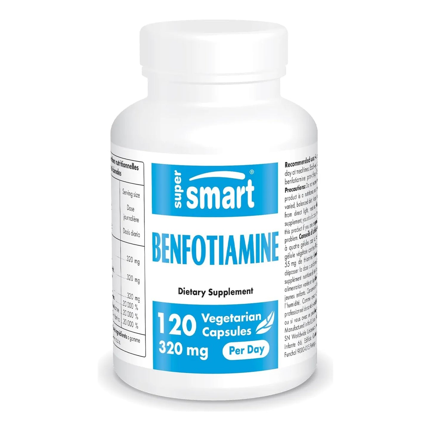 Benfotiamina 320 Mg Suplemento Vitamina B1 Alta Potencia 120 Cápsulas Vegetarianas