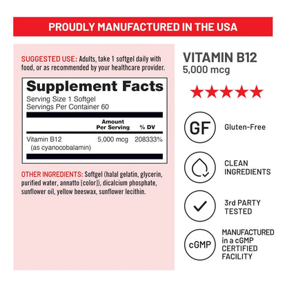 Vitamina B12 5000 Mcg Extra Potente Energia Y Claridad Mental Naturewise