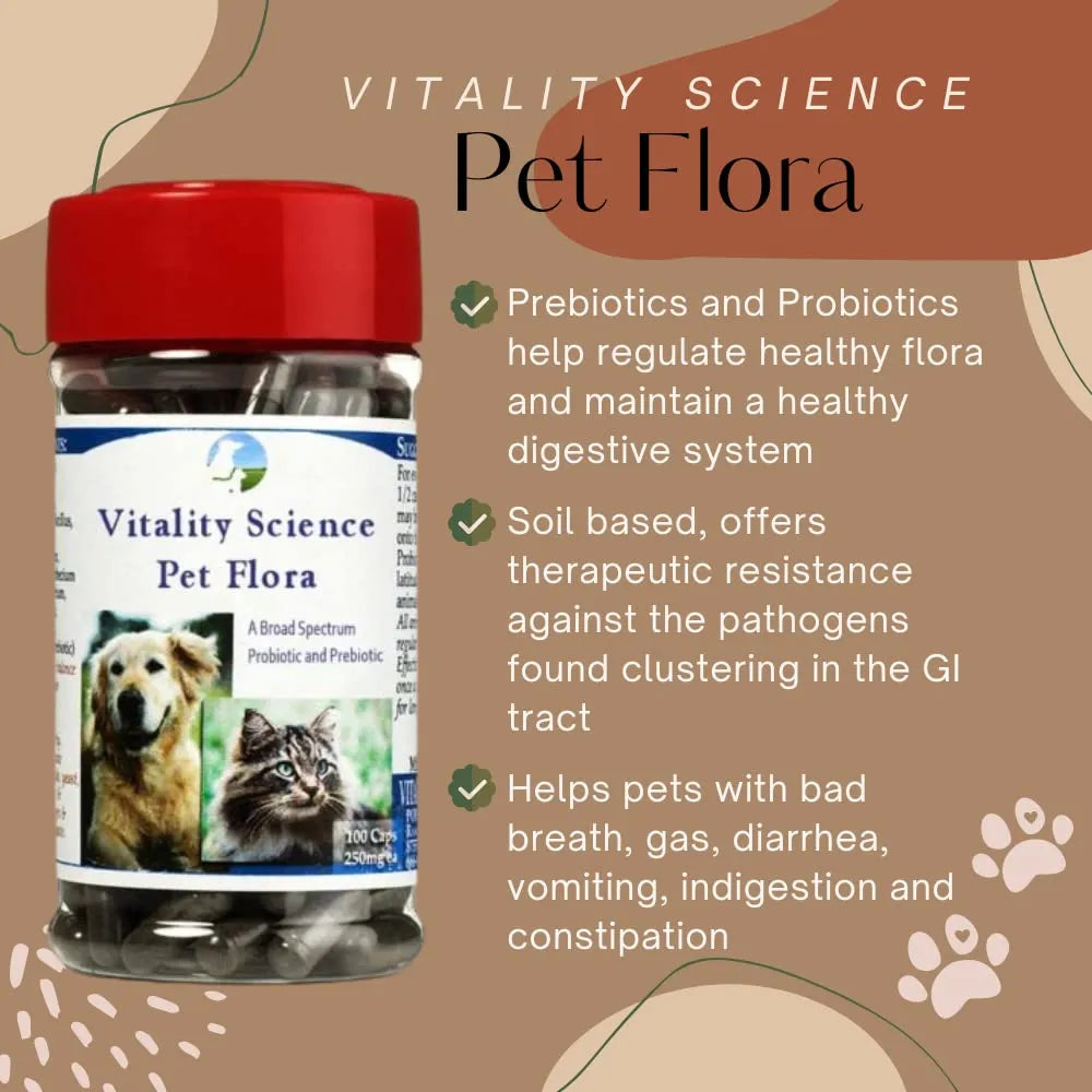 Probiótico Pet Flora Para Gatos Y Perros Digestión Diarrea Vómitos 100 Caps