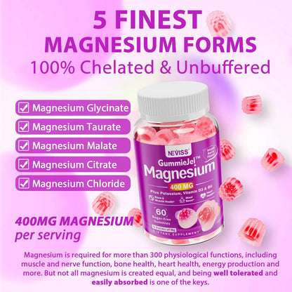 Gomitas De Magnesio 400 Mg 5 Formas Glicinato Citrato Malato Con Ashwagandha Y D3