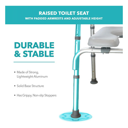 Asiento De Inodoro Elevado Altura Ajustable Con Reposabrazos Seguro Y Comodo