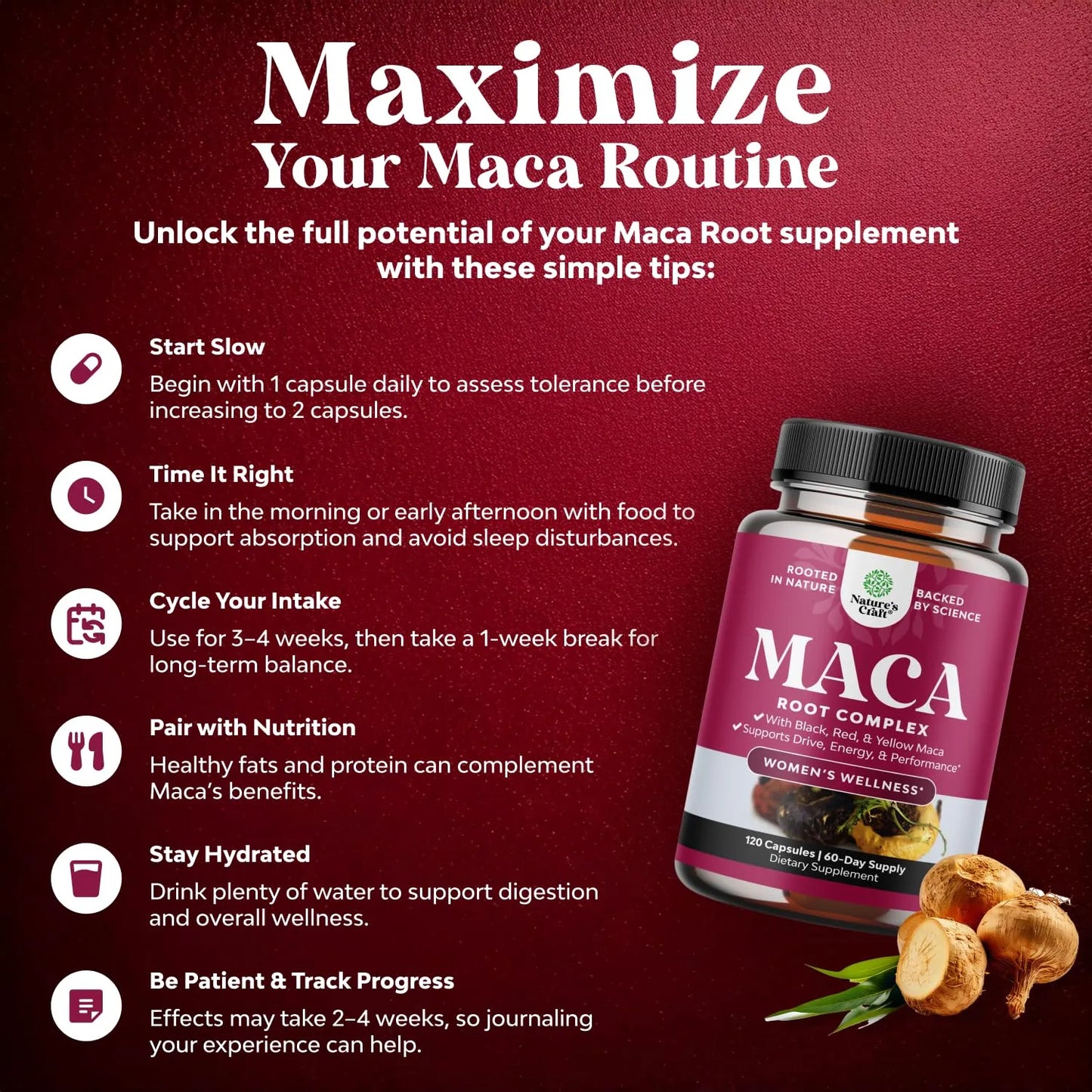 Capsulas De Raiz De Maca Organica Femenina Mezcla Mejorada Energia Y Equilibrio Hormonal