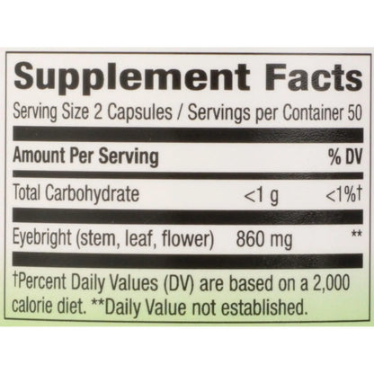 Capsulas De Hierba Eyebright 100 Unidades Para Salud Ocular Natures Capsule Vegetariana
