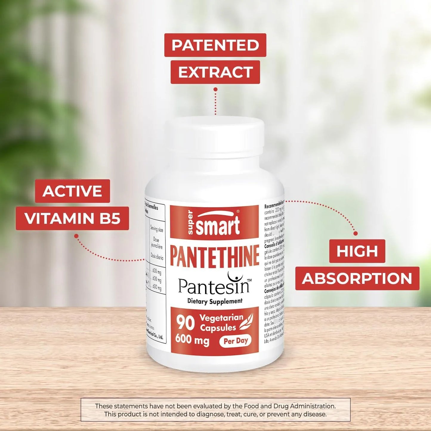 Pantesina Pantetina 600 Mg Suplemento Activo De Vitamina B5 90 Cápsulas Vegetarianas Sin Gluten