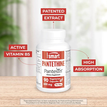 Pantesina Pantetina 600 Mg Suplemento Activo De Vitamina B5 90 Cápsulas Vegetarianas Sin Gluten