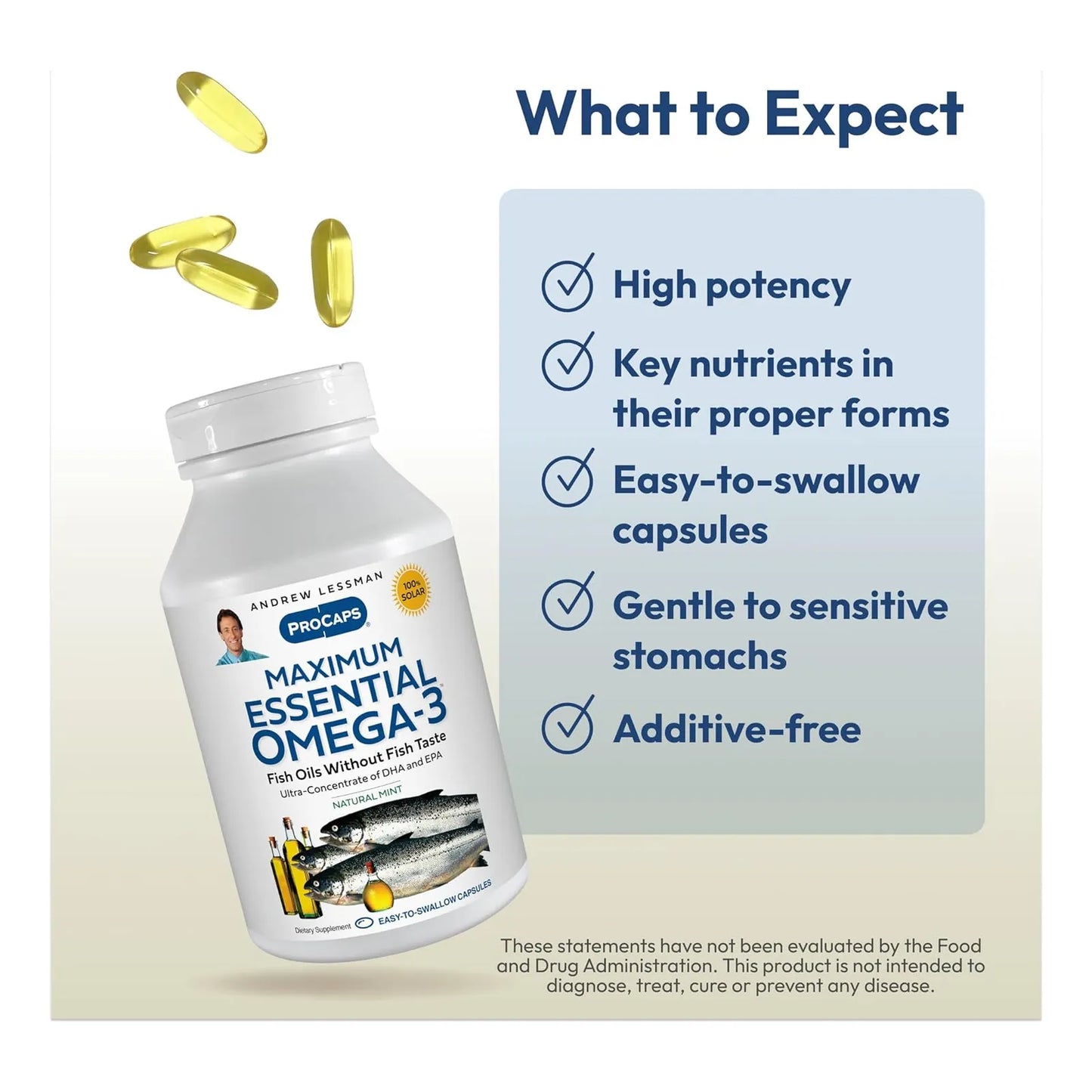 Omega 3 Menta Esencial 180 Capsulas Blandas Aceite Ultra Puro Andrew Lessman