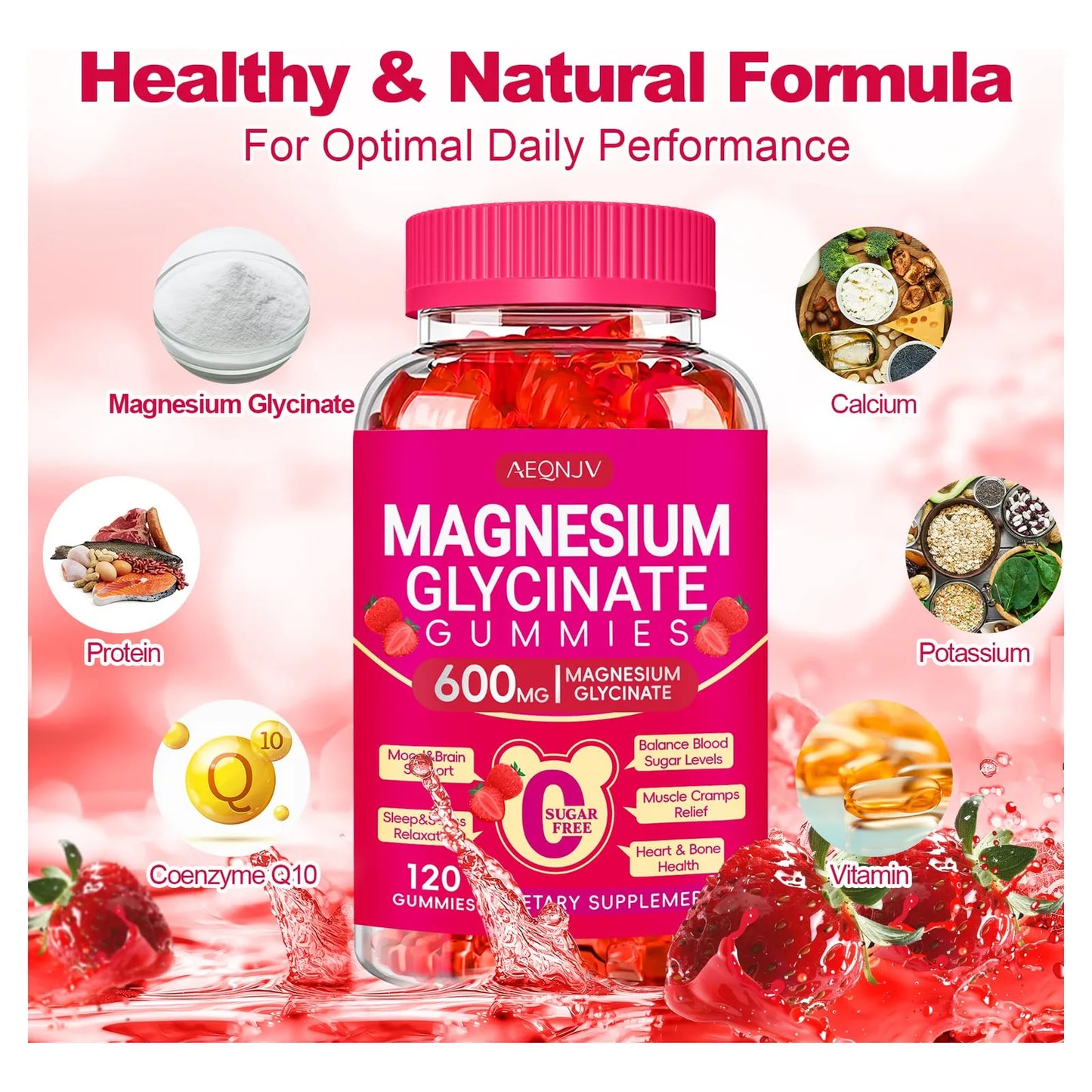 Gomitas Masticables De Glicinato De Magnesio 600 Mg Con Potasio Para Dormir Y Relajación