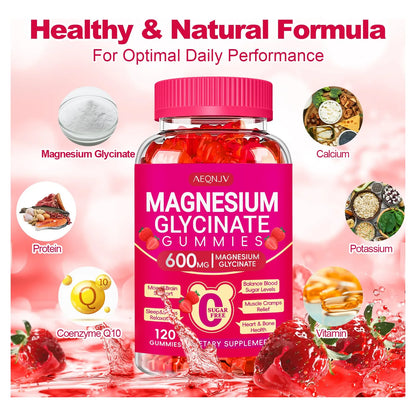 Gomitas Masticables De Glicinato De Magnesio 600 Mg Con Potasio Para Dormir Y Relajación