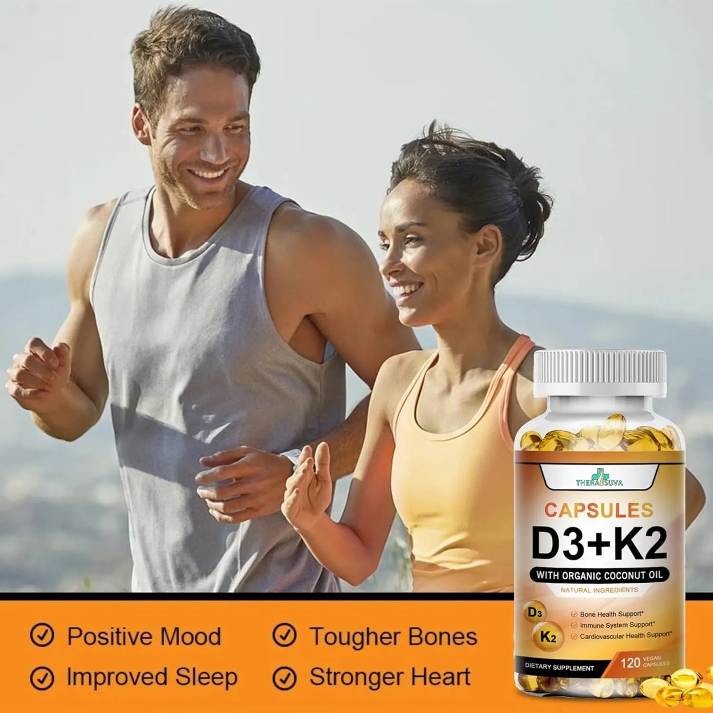 Vitamina D3 5000 Ui Y K2 Alta Potencia Aceite De Coco Orgánico 120 Cápsulas