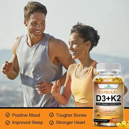 Vitamina D3 5000 Ui Y K2 Alta Potencia Aceite De Coco Orgánico 120 Cápsulas