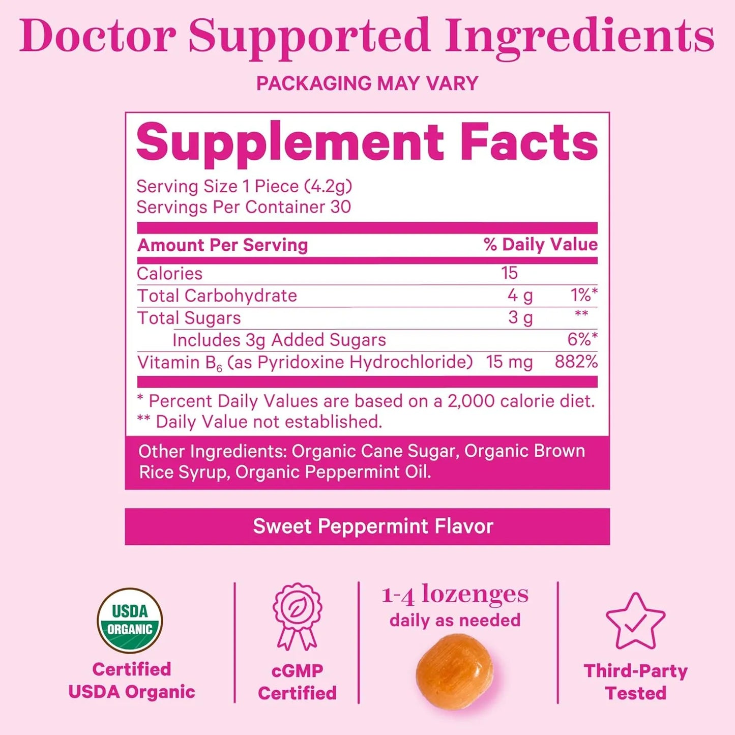 Dulces Orgánicos Para Mareo Matutino Y Por Movimiento Pink Stork Con Vitamina B6 60 Caramelos