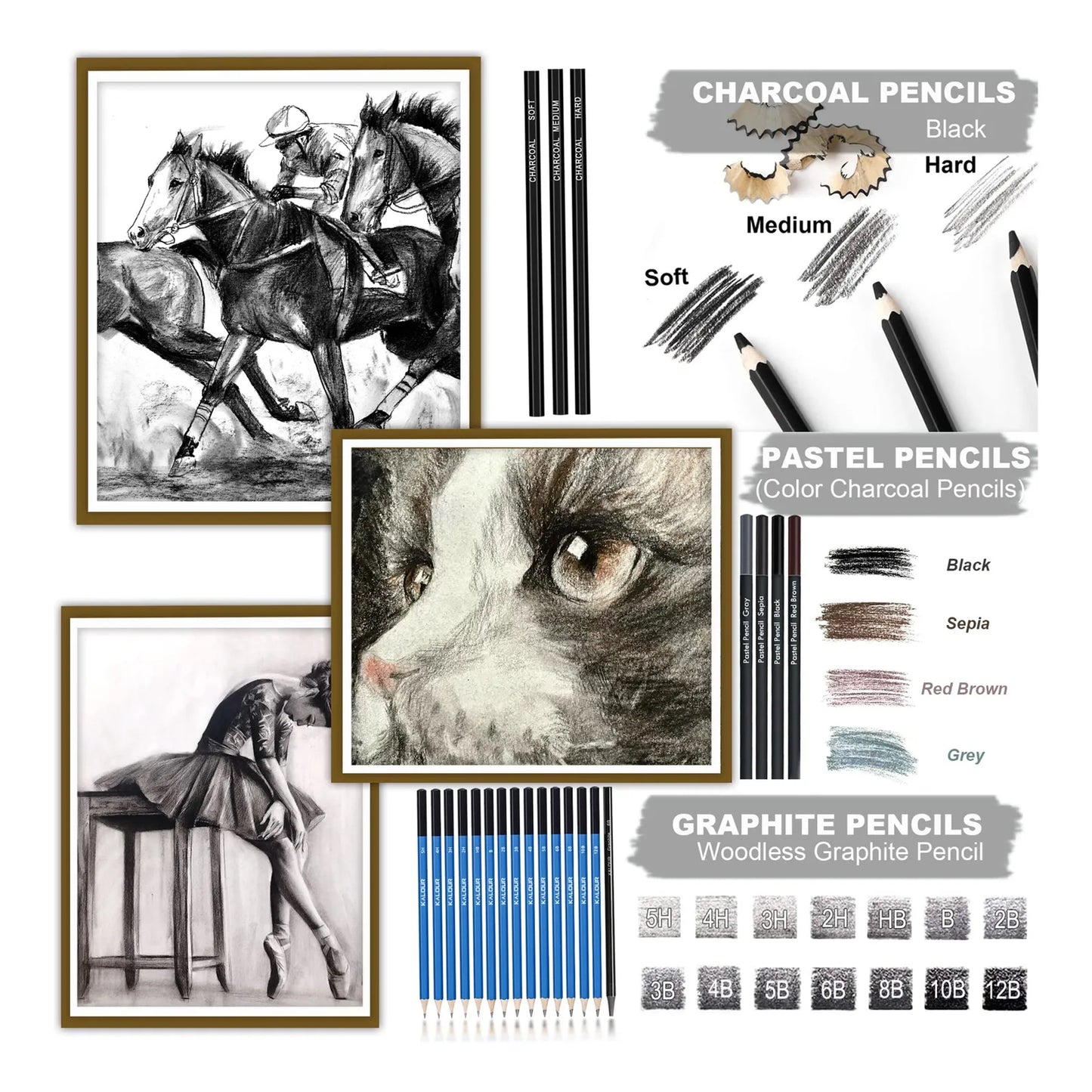 Kit De Dibujo Profesional 82 Piezas Con Cuaderno Y Accesorios