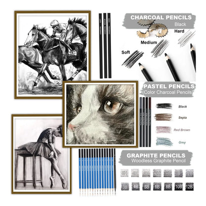 Kit De Dibujo Profesional 82 Piezas Con Cuaderno Y Accesorios