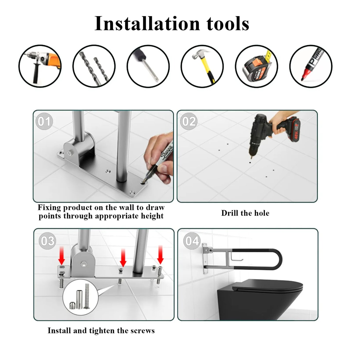 Barra De Seguridad Plegable Antideslizante Para Inodoro 75cm Soporte Ergonomico