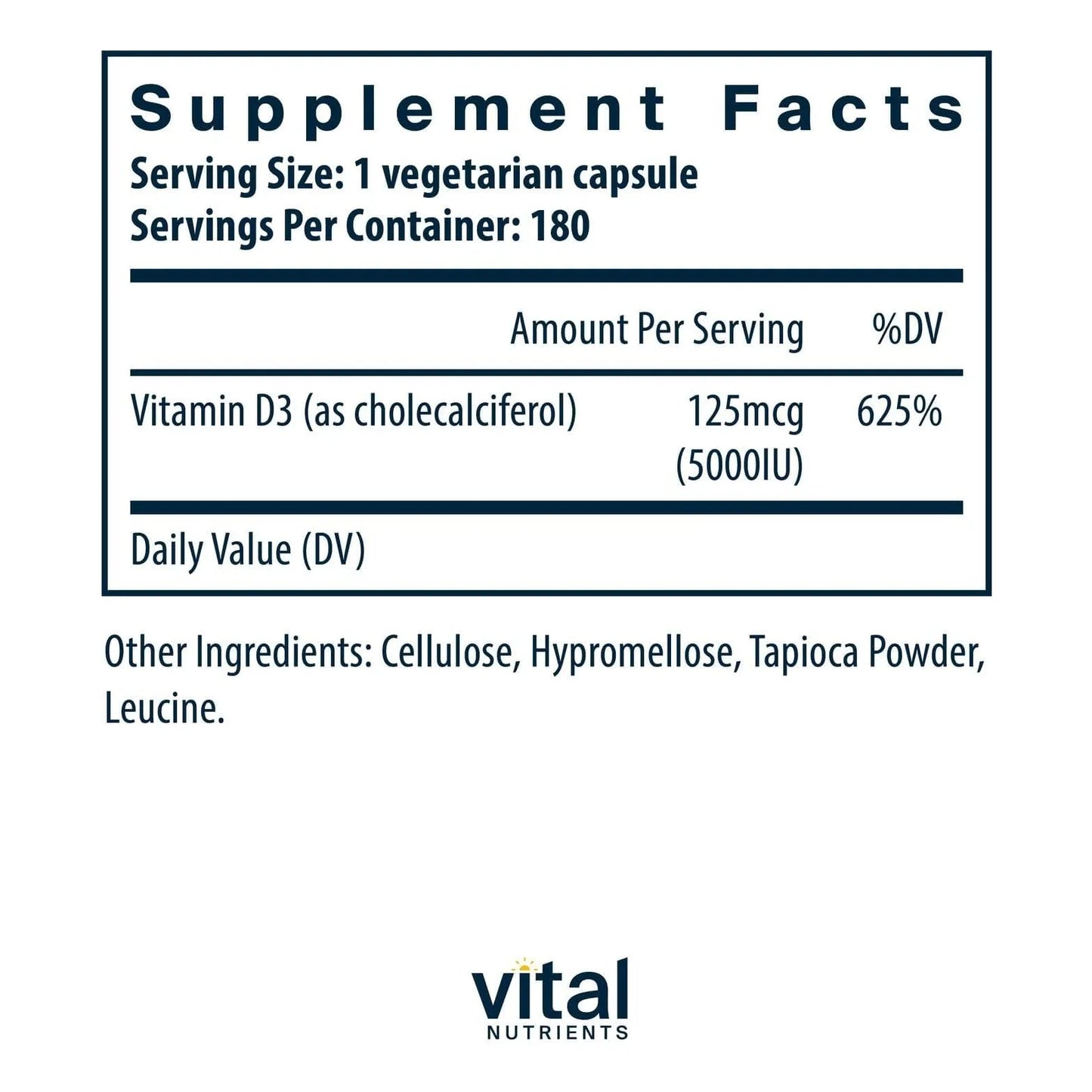 Vitamina D3 5000 UI 180 Cápsulas Huesos Dientes Músculos Saludables