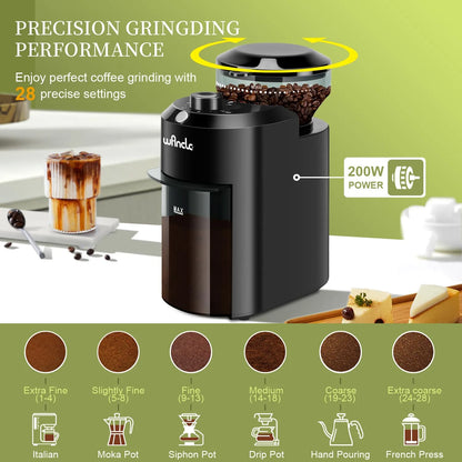 Molinillo Electrico De Cafe Ajustable 28 Niveles Molienda 12 Tazas Negro