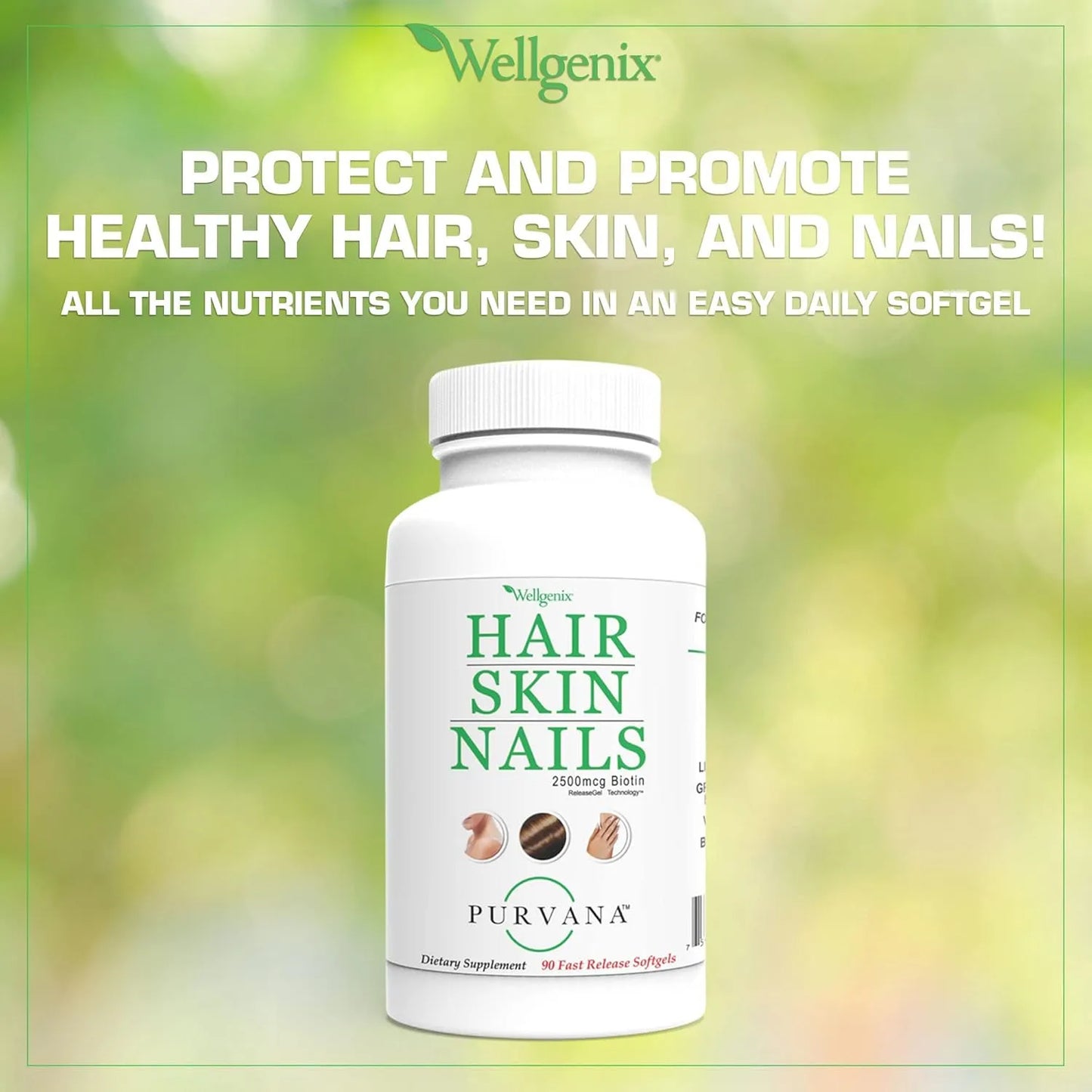 Purvana Cápsulas Blandas Vitaminas Cabello Piel Uñas 2500 Mcg Biotina
