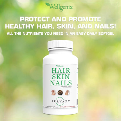 Purvana Cápsulas Blandas Vitaminas Cabello Piel Uñas 2500 Mcg Biotina