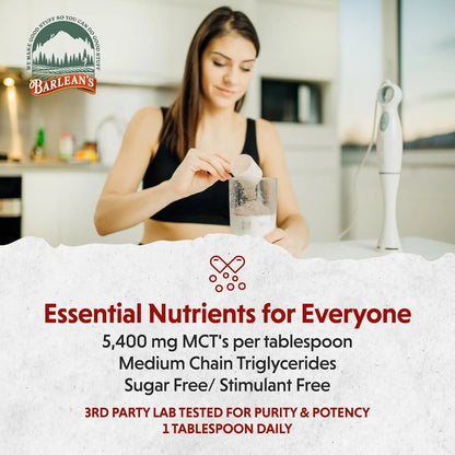 Aceite De Coco Orgánico Barlean S 5400 Mg MCT 473 Ml Energía Limpia Y Cetosis