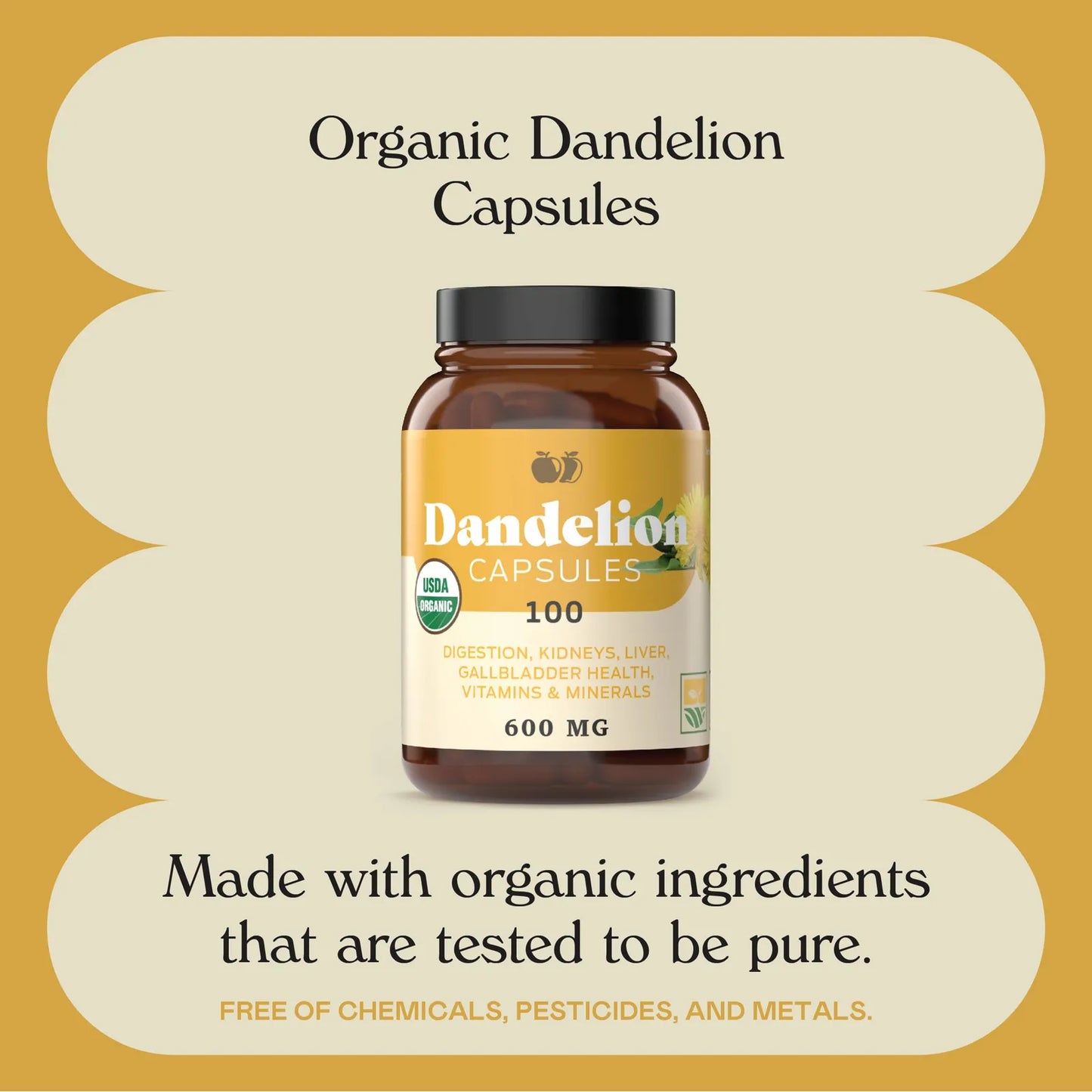 Capsulas De Raiz De Diente De Leon Organica 530 Mg 100 Unidades Suplemento Herbario