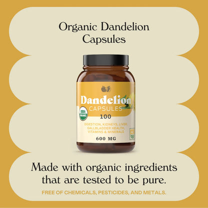 Capsulas De Raiz De Diente De Leon Organica 530 Mg 100 Unidades Suplemento Herbario
