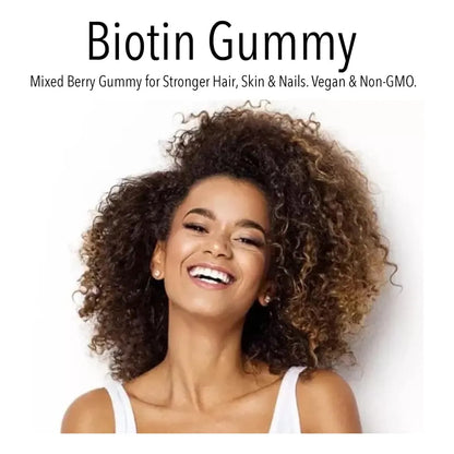 Gomitas De Biotina 5000 Mcg Sabor Bayas Mixtas Para Cabello Piel Y Uñas 80 Unidades