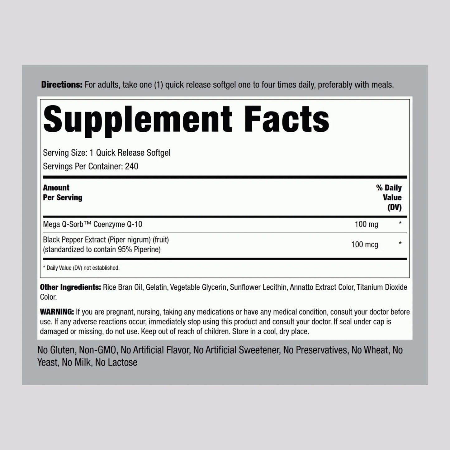 CoQ10 100mg 240 Cápsulas Blandas Antioxidante Energía Natural