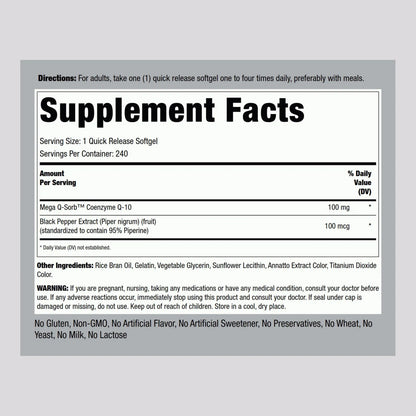 CoQ10 100mg 240 Cápsulas Blandas Antioxidante Energía Natural