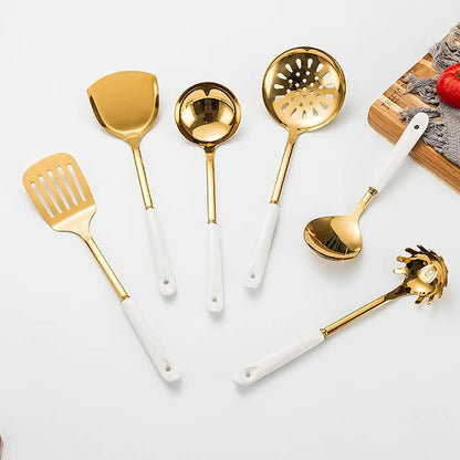 Juego De Utensilios De Cocina Aquax Acero Inoxidable 7 Piezas Con Estante