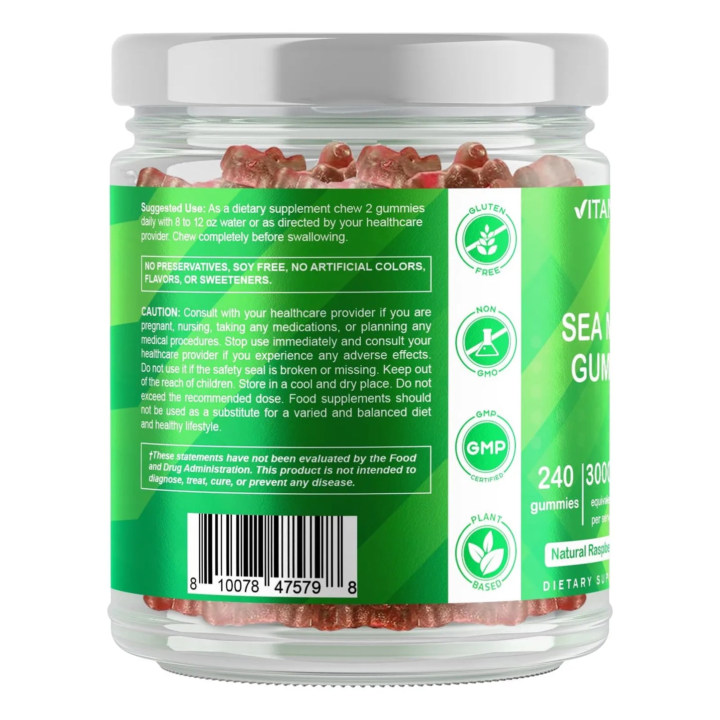 Gomitas De Musgo Marino Irlandes 3000 Mg 240 Unidades Sabor Frambuesa Veganas