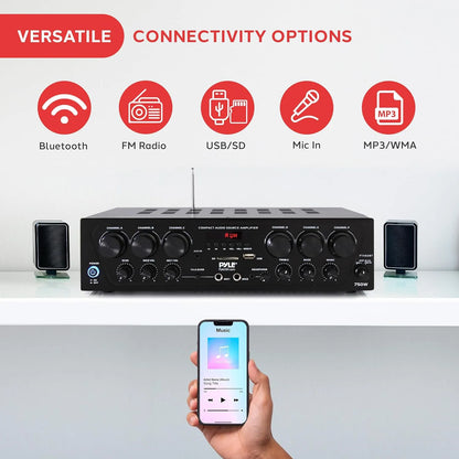Amplificador Bluetooth Pyle 6 Canales 750W Sonido Potente Y Versatil