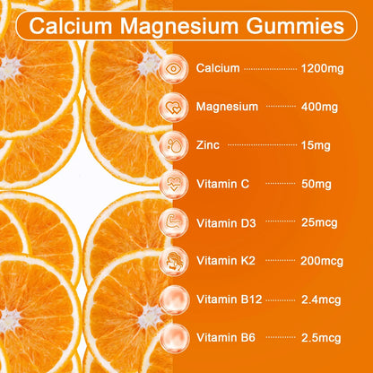 Gomitas De Calcio Magnesio Zinc 1200 Mg Citrato Vitamina D3 Suplemento Óseo Sabor Naranja