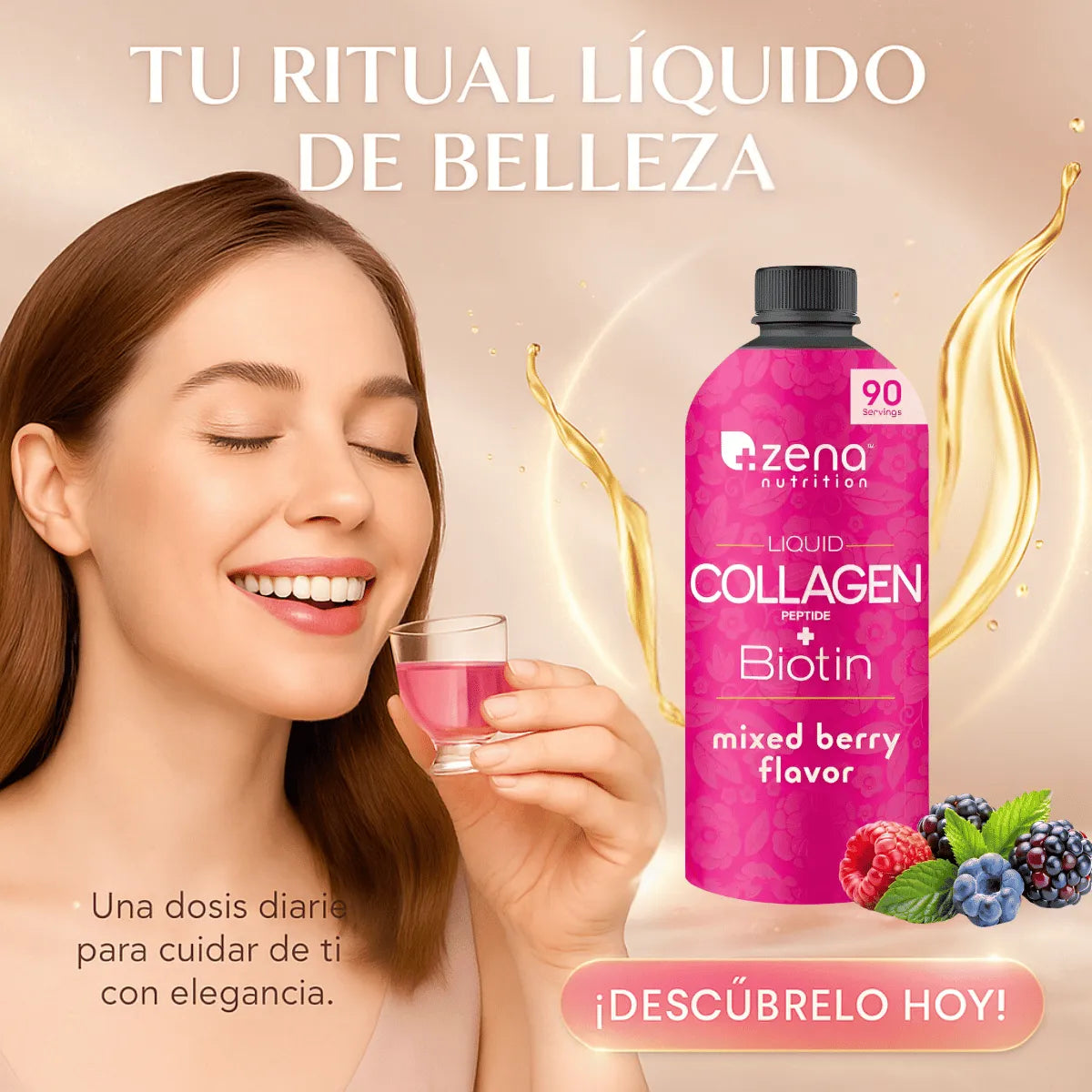 Colageno Liquido Zena Con Biotina Para Bienestar Diario Colágeno + Biotina 2500 Mg Frutos Rojos - Imagen 2