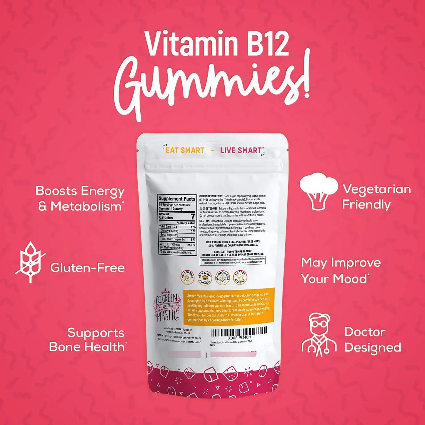 Gomitas Vitamina B12 1500 Mcg Sabor Frambuesa Energía Metabolismo