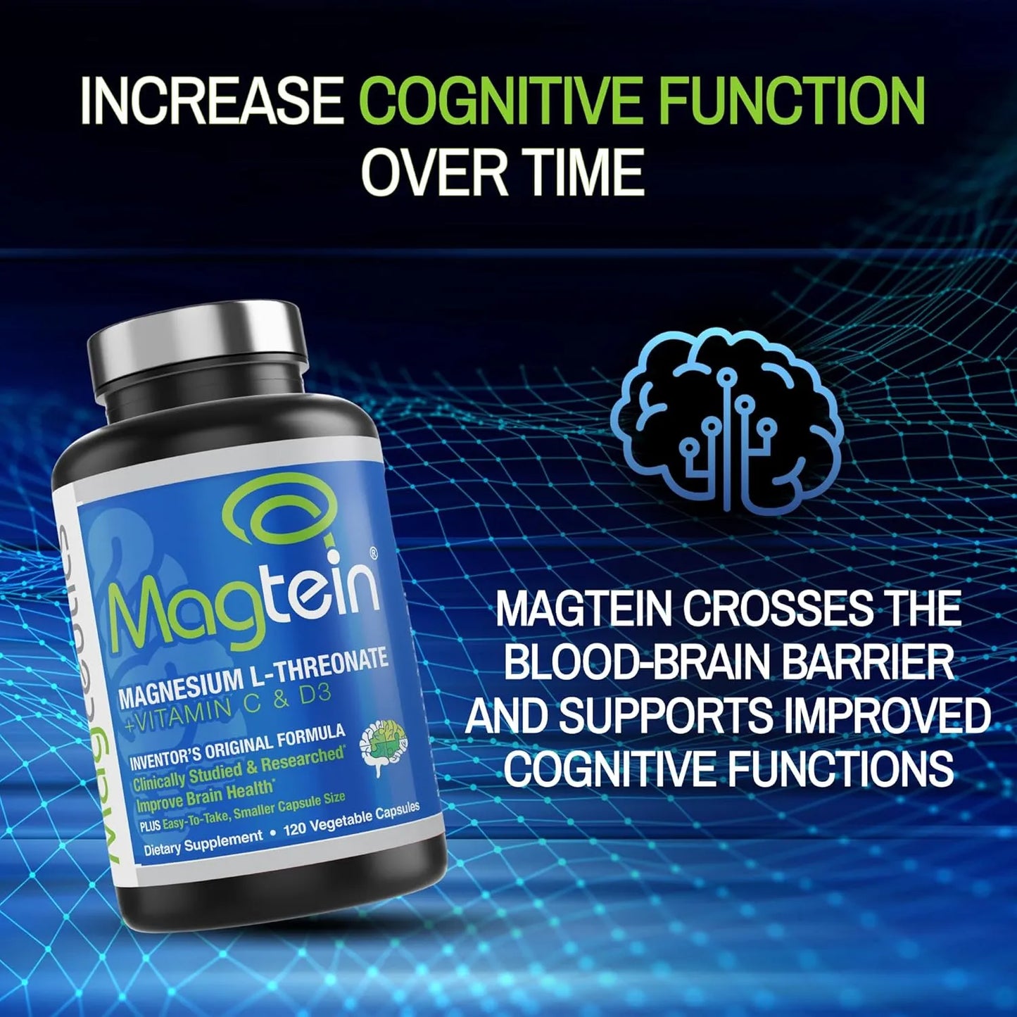 Magnesio L Treonato Magtein 120 Capsulas Memoria Concentracion Sueño Salud Cerebral