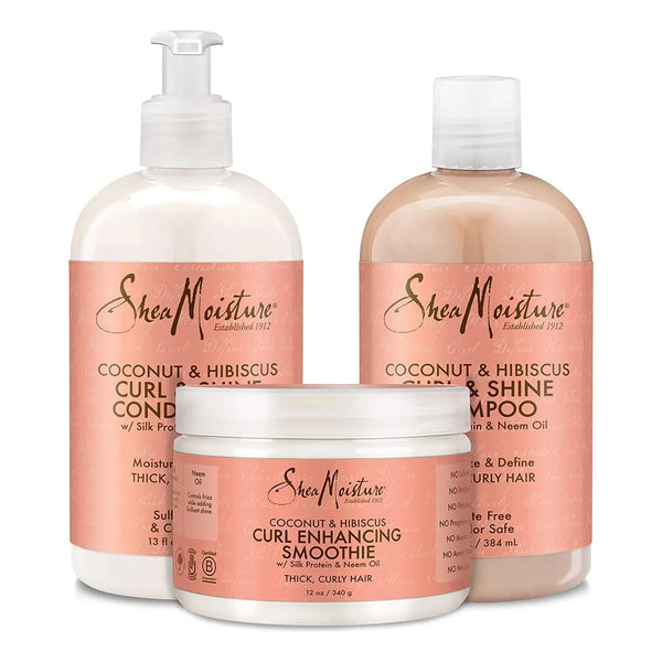 Kit Shea Moisture Coco Hibisco Champú Acondicionador Crema Rizos Definidos
