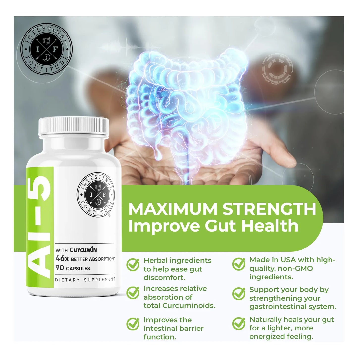 Capsulas Digestivas Con Curcuwin Curcuma Boswellia Jengibre Té Verde EGCG Apoyo Intestinal