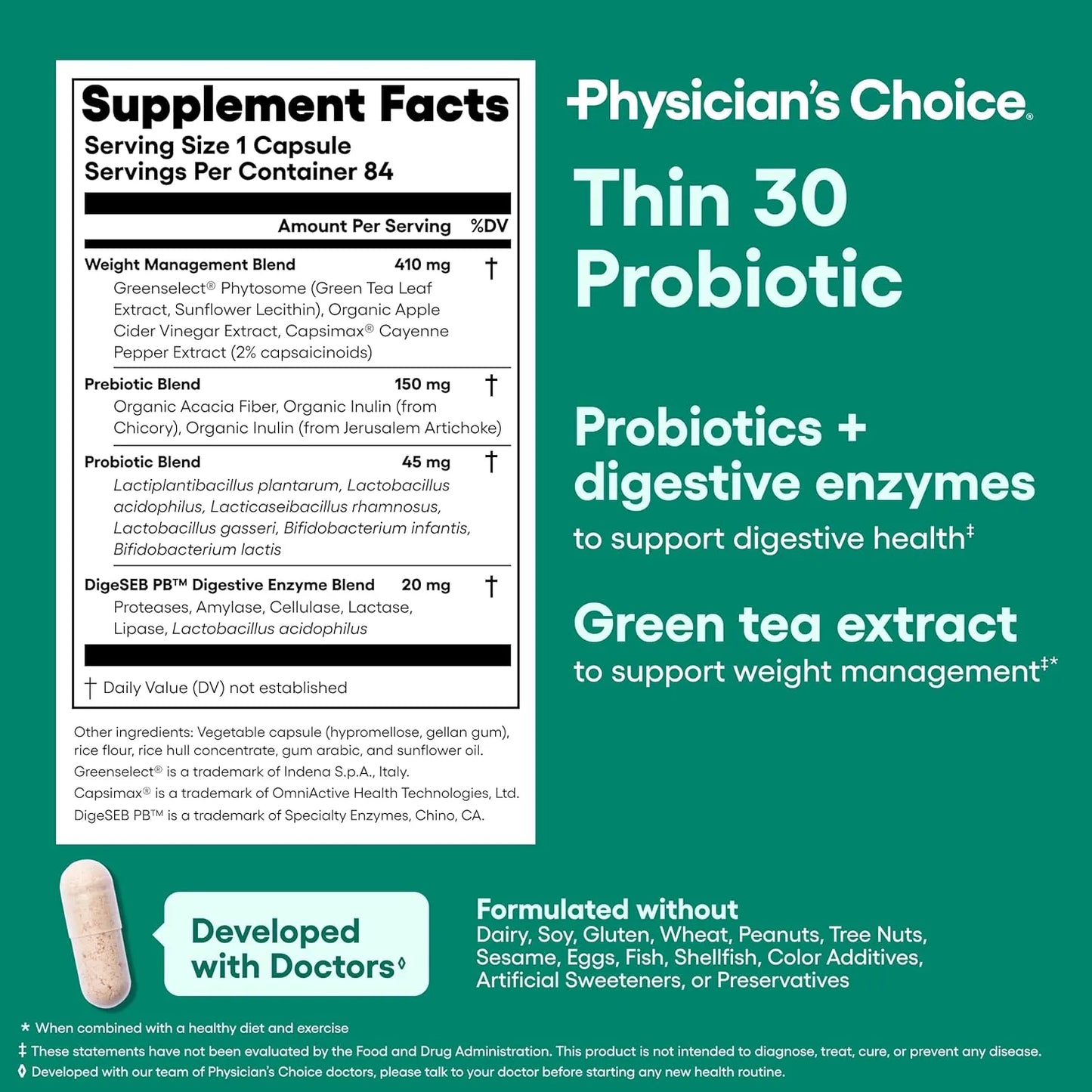 Probióticos Para Control De Peso Y Hinchazón Con 6 Cepas Y Cayena Physician's Choice