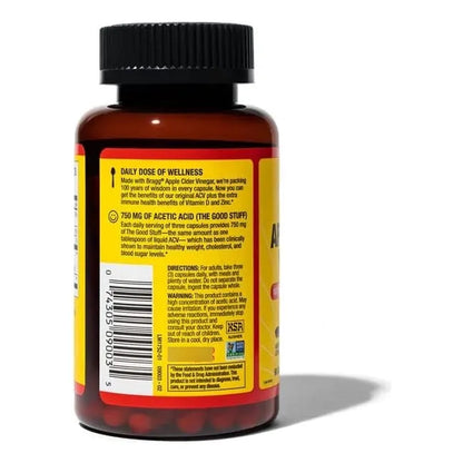 Cápsulas De Vinagre De Sidra De Manzana Bragg Con Vitamina D3 Y Zinc 750 Mg